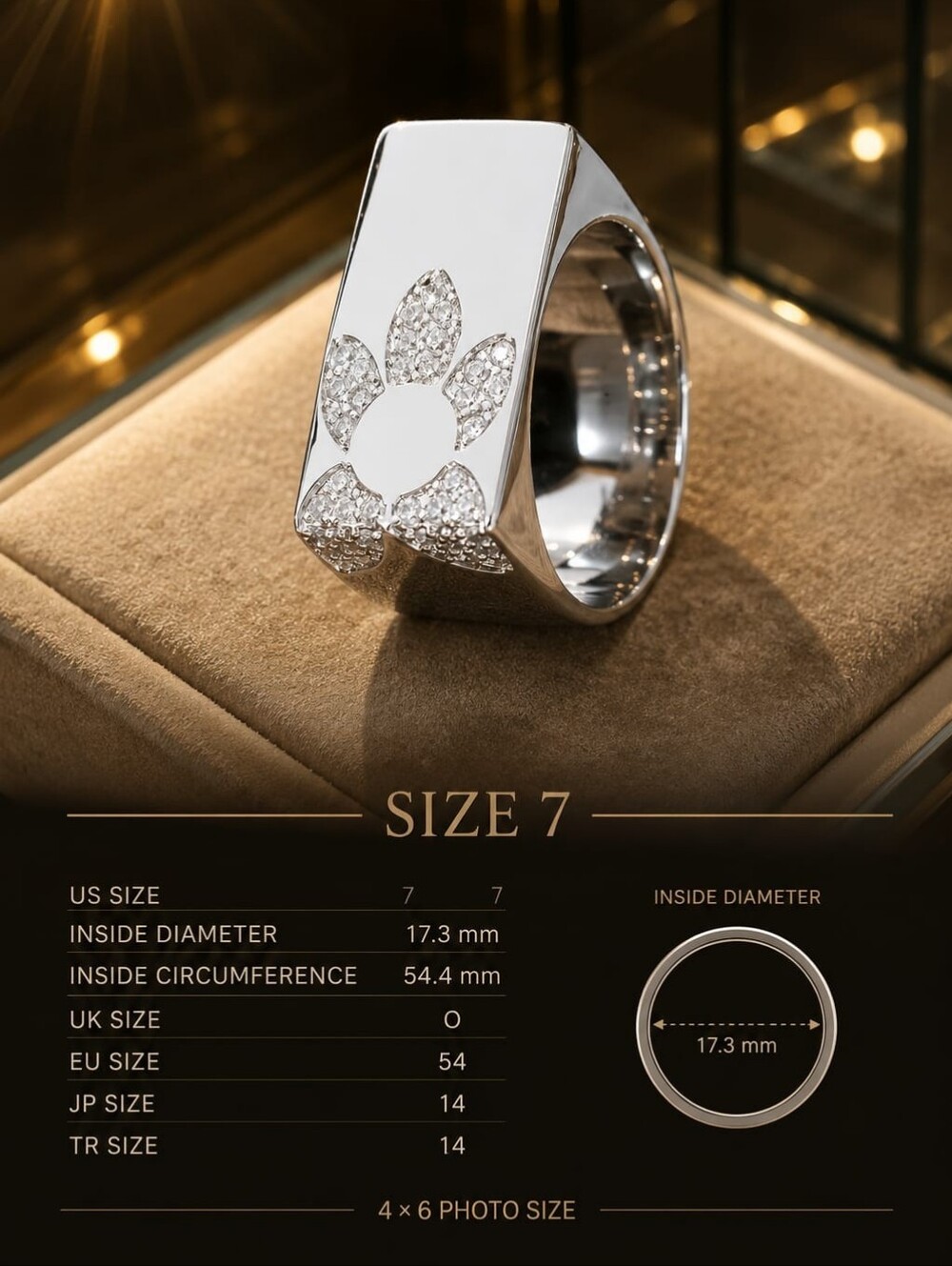 Stainless Steel Pavé Paw Print Statement Ring - Size 7 - Picture 1 of 4